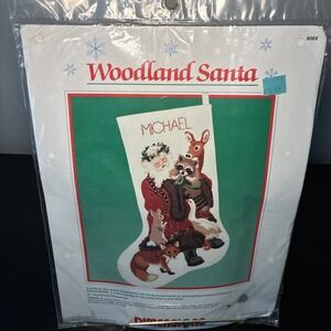 Dimensions 1989 Crewel Woodland Santa Christmas Stocking Kit 8069 NEW Unopened